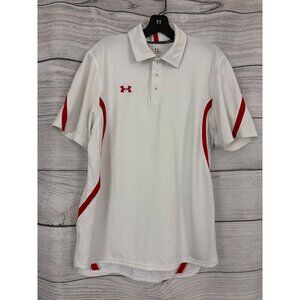Mens Under Armour White & Red HeatGear Polo Golf Shirt Size M